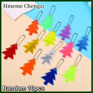 Hmeme 10Pcs Christmas Tree Shape Reflective Pendant For Bags Strip Ornaments Adults Children Night Reflective Keyring Safety Accessory