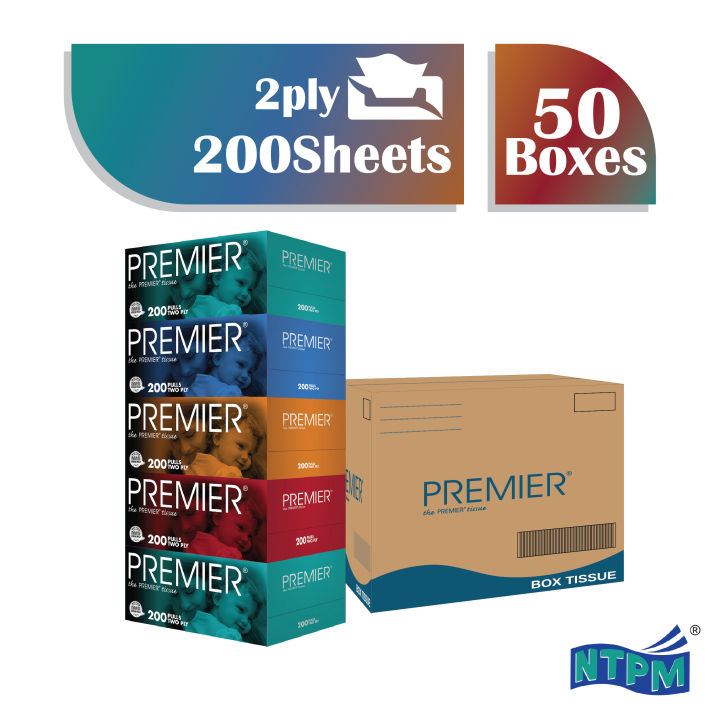 [50 Boxes] Premier Classic Facial Tissue Box 2 Ply - Carton of 10 ...