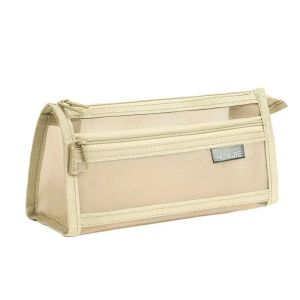 THREADJOY Double Layer Mesh Pen Bag Large Capacity Transparent Transparent Pencil Case Easy-to-Clean Portable Stationery Storage Bag Students