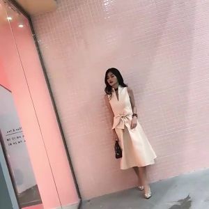 Champagne Satin Evening Gown New Banquet Medium length Celebrity Party Dress㏇X0407