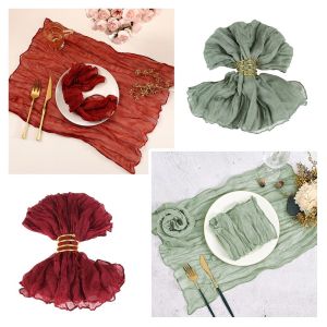 PLLEWY 6pcs Solid Color Gauze Napkins 50X50cm Square Pleated Wedding Decorations Boho Soft Cotton Table Decoration Wedding Party