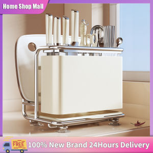 Stainless Steel Kitchen Cutlery Holder Rack Organizer for Knives Cutting Board Forks & Spoons Durable Rust-Resistant Countertop Storage Rack with Draining Trays