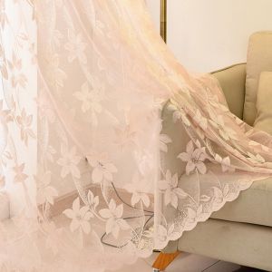 AnneyOneDecor Rèm Cửa Sổ Thêu Cửa Sổ Phòng Khách Rèm Voan Vải Tuyn Rèm Ren Màu Hồng Cho Bé Gái