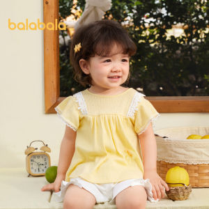 เสื้อยืดแขนสั้นทารก Balabala เสื้อฐานเด็กเสื้อเด็กผู้หญิง2024ใหม่ฤดูร้อนน่ารักหวานแหวว