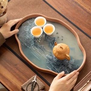 Sacesr Glass Tea Tray Decorative Teaware Organizer Trays Bamboo Wood Multifunction Storage Tray Modern Luxury Trays Table Decorations T2Y7B