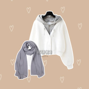 Oneset Wanita Korean Style (Croptop Hoodie Korean Rok Cargo) Kulot Kekinian Terbaru - KK72