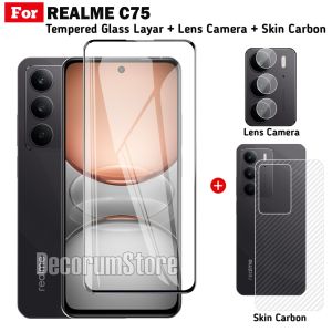 Paket Tempered Glass Realme C75 Layar Full Cover Free Lens Camera Belakang Dan Garskin