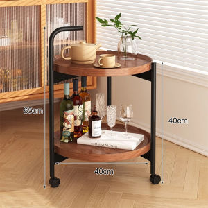 2 Layers Walnut Movable Sofa Side Table Portable Wooden Kitchen Bedside Trolley Bedroom Coffee Tab with Wheels Modern Living Room Cabinet Coffee Desk Wooden Tea Tables Organizer Balcony Book Rack Meja Kopi Bimbit 茶几 咖啡桌