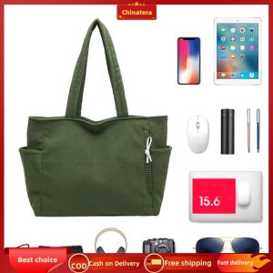[Chinatera Malll] Women Corduroy Casual Shoulder Bag Large Capacity Soft Underarm Bag Solid Color Leisure Shoulder Bag Travel Shopping Work Handbag