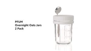 PFUM Overnight Oats Jars with Spoon and Lid 16 oz [2 Pack] Airtight Oatmeal Container with Measurement Marks Mason Jars with Lid for Cereal On The Go Container (2pcs white)