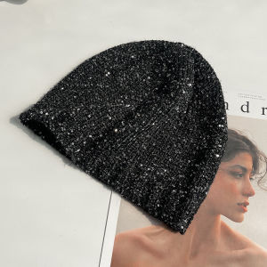 หมวกถักประดับด้วยเลื่อมแนวสตรีทเท่ๆแวววาวแวววาว Y2k แฟชั่นแสงแวววาวเด็กผู้หญิงฤดูใบไม้ผลิฤดูร้อนกระเป๋าถักหมวกบีนนี่หัว
