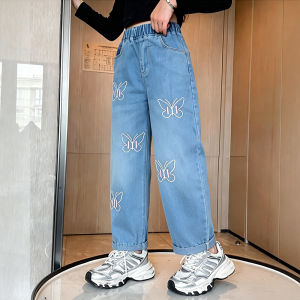 F-16 Girls Loose Bow Embroidered Wide Leg Jeans Korean Style Kids Fashion Sports Pants