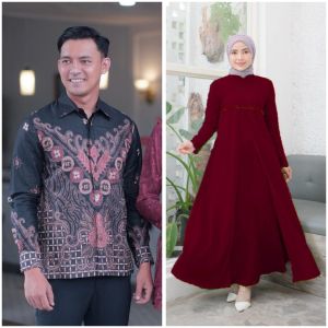Zalla Couple Dress Brukat Satin Velvet Gamis Pasangan Kemeja Batik Baju Sarimbit Tunangan Kondangan Wisuda Lebaran Terbaru 2023