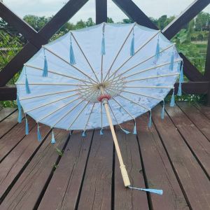 CURIO12 Phong cách Trung Quốc Ô tua rua bằng vải lụa Cầm tay 70cm Ô tua rua Ô vải lụa lãng mạn Chống mưa Ô giấy dầu cổ điển Dành cho Nữ