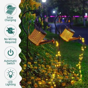 SANX Solar Watering Can Light Hanging Kettle Lantern Light Waterproof Garden Decor Metal Retro Lamp for Outdoor Table Patio Lawn Yard