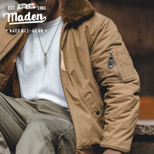 Maden Thương Hiệu 2025 nam mới mùa đông quân đội Mỹ Phong Cách Retro B15 Cotton Ấm Dày Aramco Khaki Áo khoác cổ lật