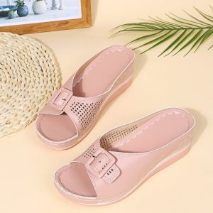 Free Shipping Plus-Size Wedge Sandals WomenS Summer New Style Fashionable And Lightweight Slip-On Sandals With Buckle Details