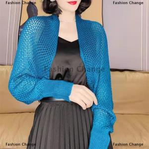 [COD] Fashion Change Summer Women Solid Color Hollow Out Long Sleeve Sunscreen Loose Knitted Cardigan