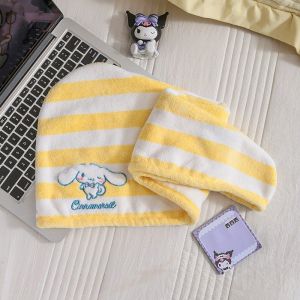 Sanrio Cute Cartoon Striped Bath Towel Kuromi Cinnamoroll My Melody Coral Plush Quick Drying Soft Large Bath Towel
