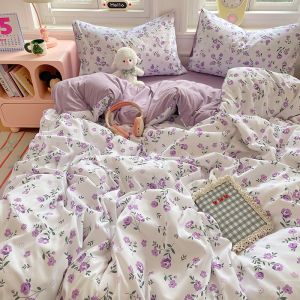 Dansunreve 3/4in1 giường Bộ ga giường rửa bông ga hoa vừa vặn Bộ ga giường S Quilt Cover Cherry/Thỏ/Chó/Gấu vỏ bọc nệm mềm comortable Bộ Ga trải giường Bộ ga giường