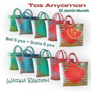 Paket Hemat Beli 5 pcs + Gratis 5 pcs Tas Anyaman Tas Lurik Hempers tas souvenir Sedang