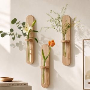 LIANG Wooden Wall Mounted Planter Home Ornaments Vase Hydroponic Plant Shelf Planter Holder Minimalist Style Flower Plant Pot Living Room