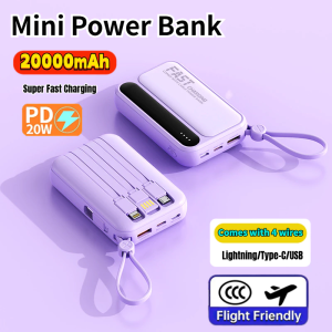 [Ready Stock] 3C Small Power Bank Fast Charging Power Bank Cable Powerbank 20000mAh With 4 in 1 Cable