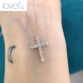 18k Saudi Gold Pawnable Natural Diamond Cross Pendant Au750 Full Diamond Collar Chain. 