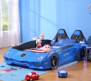 Childrens Bed Boy with Fence Creative Bed for Car Running Lathe Cartoon Princess Girl Leather Bed Spot