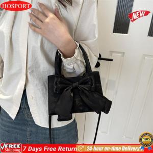 [HOSPORT Official Mall] Women PU Bow Handbag Stylish Messenger Bag Large Capacity Elegant Tote Handbag Solid Color Chic Hobo Bag for Outdoor Travel