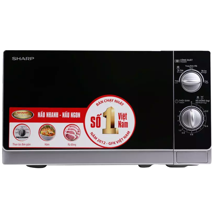 Lò vi sóng không nướng Sharp R-205VN(S) 20 lít, Thương hiệu Nhật Bản, Công suất 800 W, Chức năng rã đông, hâm, nấu, chất liệu thép tráng men