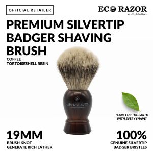 Ubersuave Eco-Razor Coffee Tortoiseshell Resin Shaving Brush (Premium Silvertip Badger)-SGPOMADES