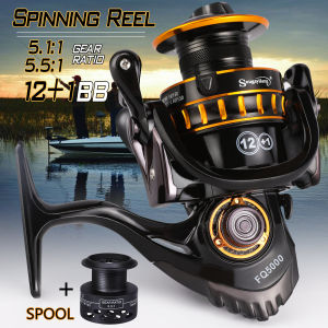 Sougayilang Fishing Reel Metal Spinning Reel 12+1Bb 5.1:1Gear Ratio Aluminum Spool with Spare Spool Stainless Steel Main Shaft and CNC Metal Handle for Saltwater or Freshwater
