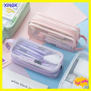 XINGK Mới Trong Suốt Lớn Lưới Trường Hợp Bút Chì Hai Lớp Bút Chì Túi Cầm Tay Đa Chức Năng Túi Mỹ Phẩm Văn Phòng Phẩm Lưu Trữ Sinh Viên Văn Phòng Yếu Tố Cần Thiết