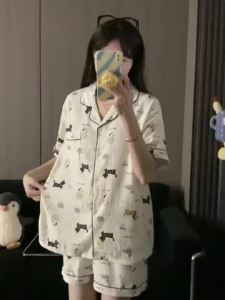 M-4XL Padded Pajama for Women Plus Size Cotton 3 piece Pajamas Set Plus Size Terno Summer Short sleeve Sleepwear Woman Cartoon Cute Home wear