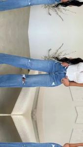 G7 Factory Direct Sale Womens Jeans Long High Waist Ripped Frayed Edge Hot Selling European and American Style Comfortable Wide Leg Pants 7/7