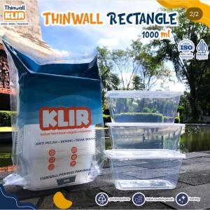 Thinwall persegi panjang 1000ml + tutup / kotak makan plastik KLIR - ANTI PECAH - ANTI BOCOR isi 25pcs