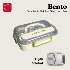 HOMU BENTO Kotak Makan Lunch Box Bahan Stainless Steel SS304 Metal Anti Karat Food Grade Bontot Anak dan Karyawan