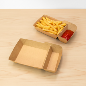 25PCS/50PCS 440ml/520ml 2 Division Boat Shaped Tray Plain Kraft