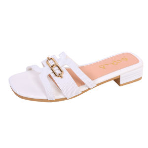 Womens Heels Mules Black Strappy Sandals with Gold Buckle Detail AKL-118