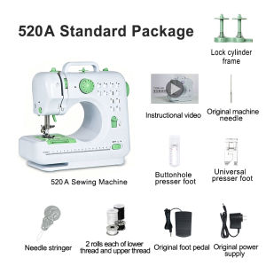 520A Sewing Machine 12-Stitches Portable (Home) Sewing Machine Multifunction Mini Electric Household Sewing Machine With Night Light Overlock Replaceable Presser Foot Motor Sewing Machine