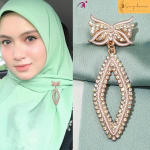 Bros Kerudung Kristal Berlian Imitasi - Desain Berlian Zirkonia Kubik - Warna Anggrek Abu-abu/Camel/Hitam Berkilau - 3 Model Elegan