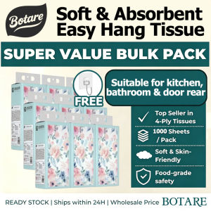 [Buy 4 Free 2] Botare Tissue 4 Ply Wall Pull Down Tissue Native Wood Pulp Facial toilet Tissue Soft Tissues Hanging No Fluorescent Agent Facial Tissue 1000 Sheets Tissue Paper Super Absorbent Napkin Tissue