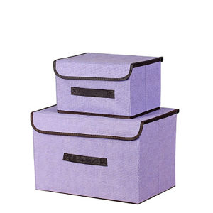 ALON Clothes Storage Box Foldable Linen Clothes Organizer Box Storage Basket with Cover Kotak Simpan Baju