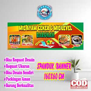 Spanduk Banner Mie Ayam Ceker & Mie Level Bisa Reques Desaint Ukuran 160x60 Cm