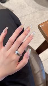 [HANDMADE+Free Glue]Artificial Nail Mermaid Aurora Dream Pearl Phototherapy Fake Nail Patch Press on Nails Reusable