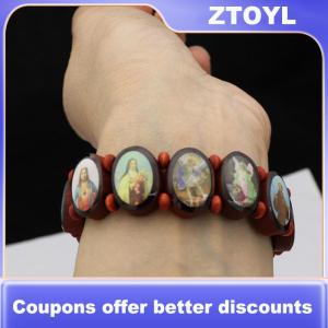 【ZTOYL】 Vòng tay Mân Côi bằng gỗ-Hình dán biểu tượng tôn giáo thanh lịch hoàn thiện bằng lớp dầu nhỏ giọt trang sức cầu nguyện hạt mang tính tâm linh dành cho việc mặc để thờ phượng.