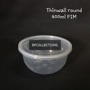 1 PAK 25pcs THINWALL 400ML BULAT MANGKUK PLASTIK BOWL TUTUP CUP PUDING ROUND MANGKOK TEBAL FIM SALAD MICROWAVE ECER