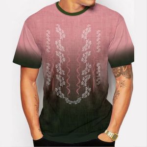2026 Summer Outfit for Men Ethnic Tribal Style Shirt Stand Collar Retro Traditional Henley Shirt 3D Printed Pattern Loose Breathable Large Size Clothing Asean Attire for Men