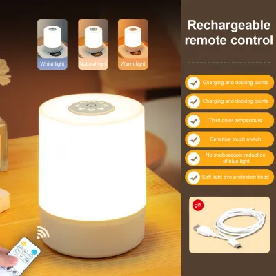 Keycool Rechargeable Bedside LED Night Light 3Colour Touch Lights Timing Dimmable USB Table Lamp with Clock Time Display